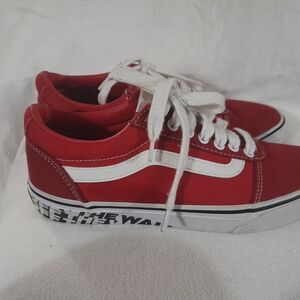 Vans Red and White Canvas Sneakers